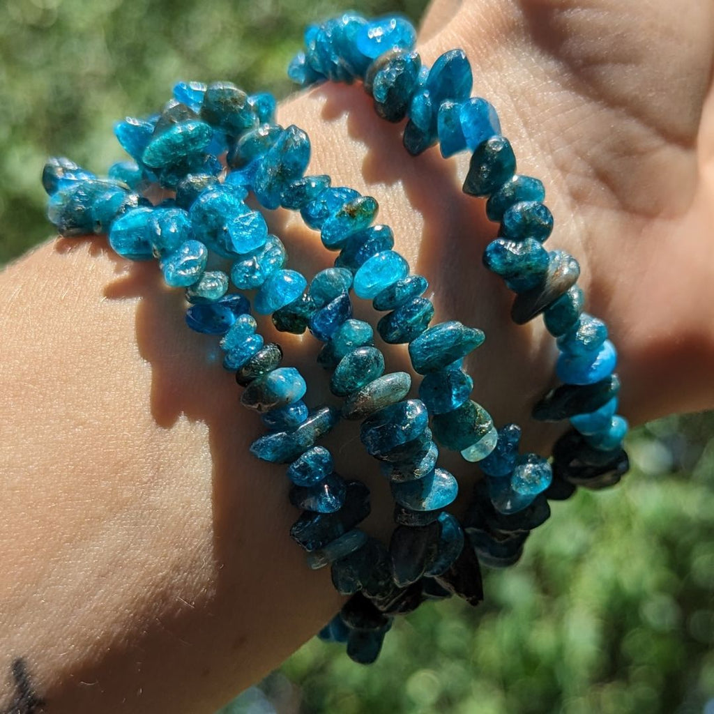 Vibrant Blue Apatite Bracelet on Stretchy Cord ~ Throat Chakra Support - Earth Family Crystals