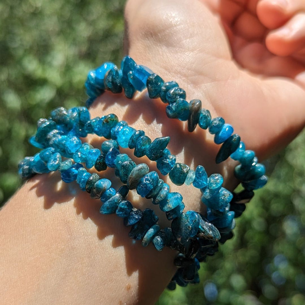 Vibrant Blue Apatite Bracelet on Stretchy Cord ~ Throat Chakra Support - Earth Family Crystals