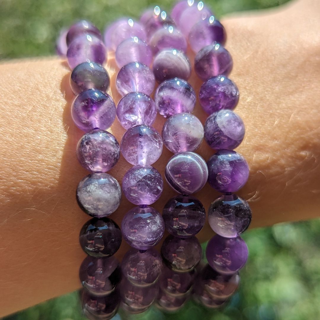 Amethyst Bead Bracelet on Stretch Cord - Earth Family Crystals