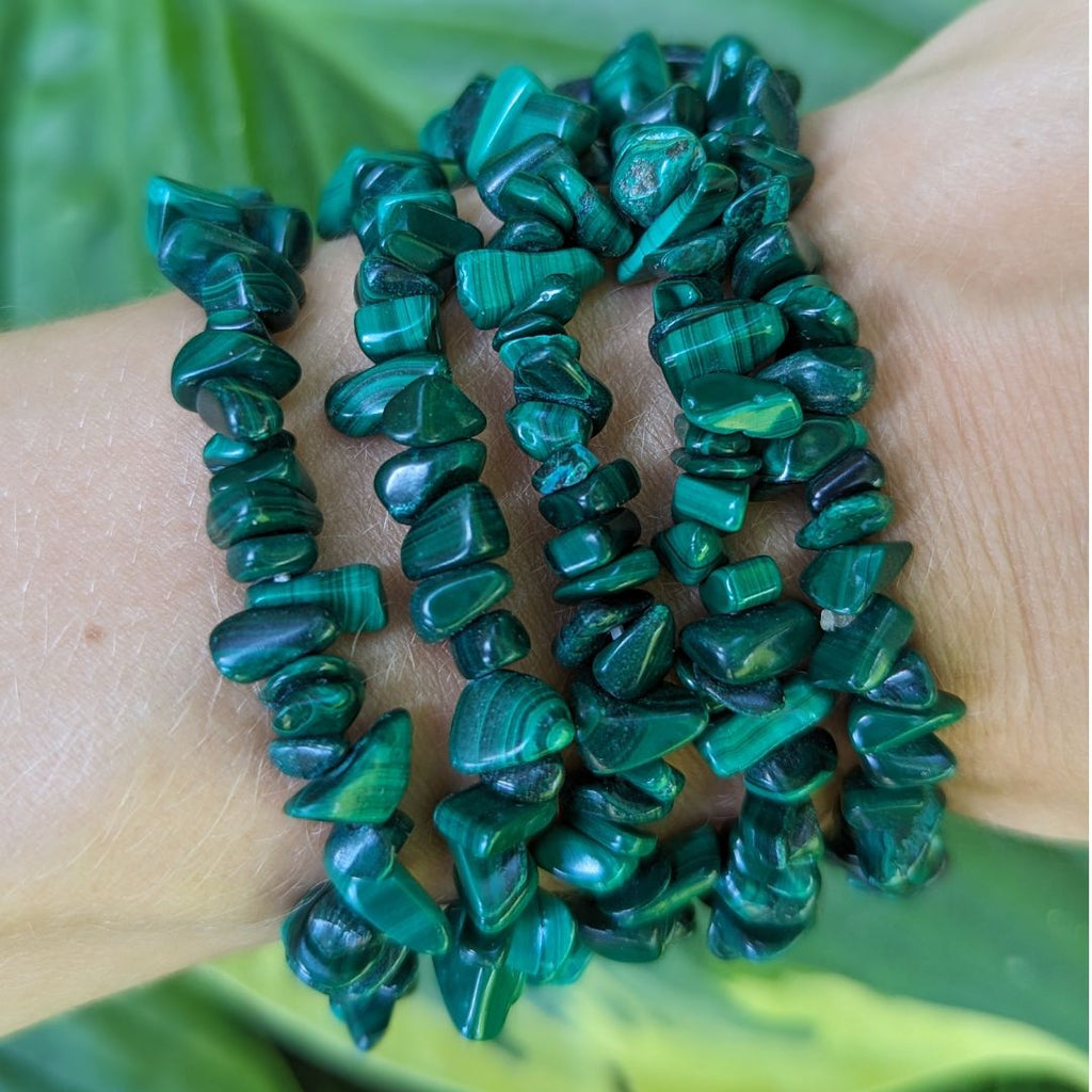 Gorgeous Green Malachite Tumbled Chip Stretch Bracelet - Earth Family Crystals