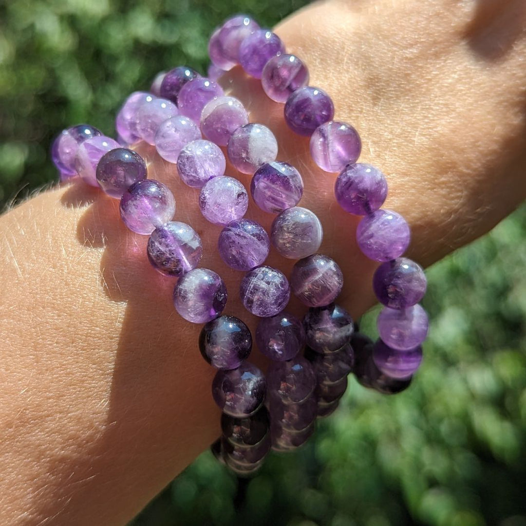 Amethyst Bead Bracelet on Stretch Cord - Earth Family Crystals