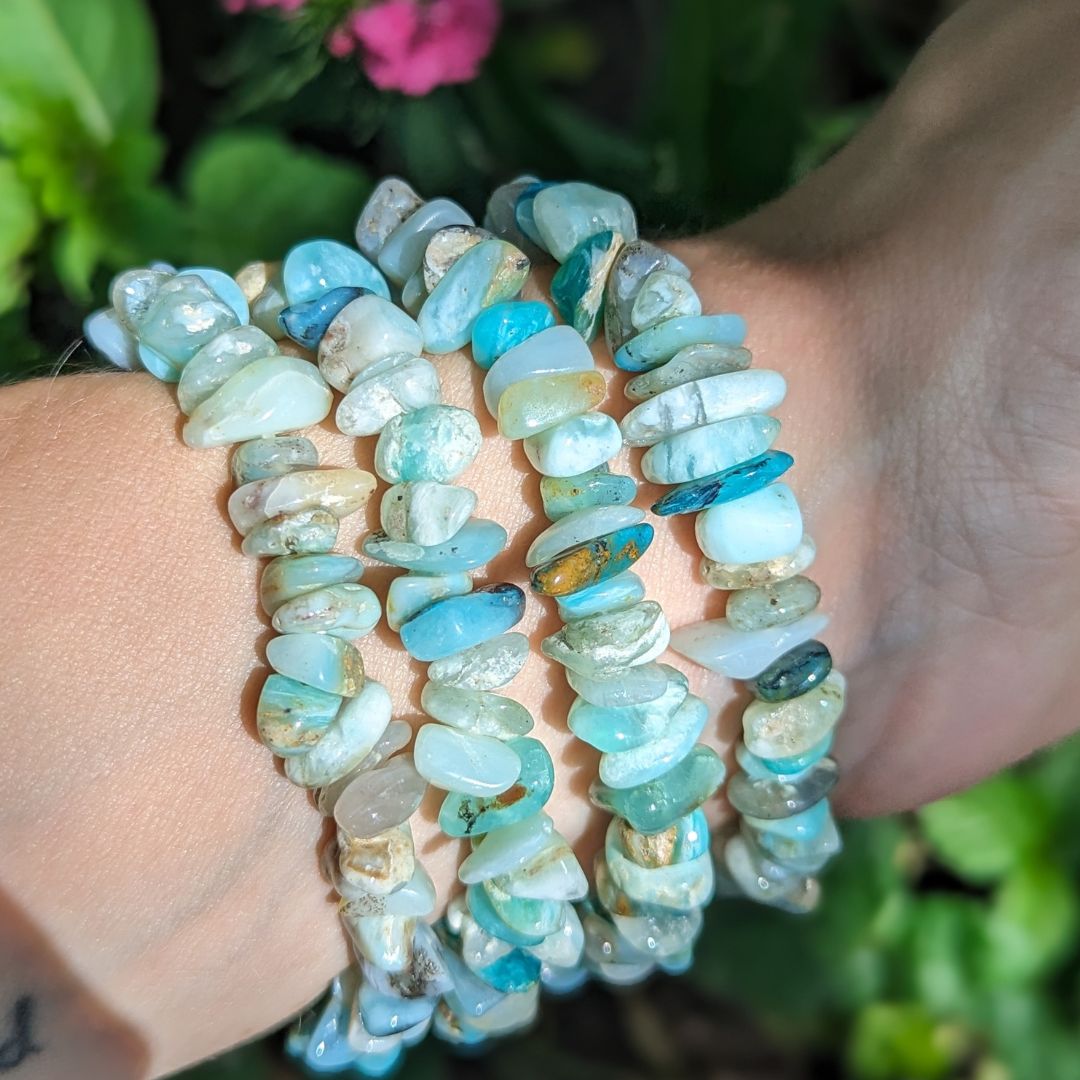 Stunning Blue Opal Bracelet with Shimmering Stones ~ Aids in Emotional Healing and Spiritual Transformaion - Earth Family Crystals