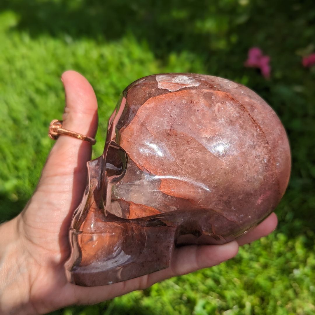 Strawberry and Fire Quartz 1.44 Kilo Skull Carving, Mine Direct from Brazil