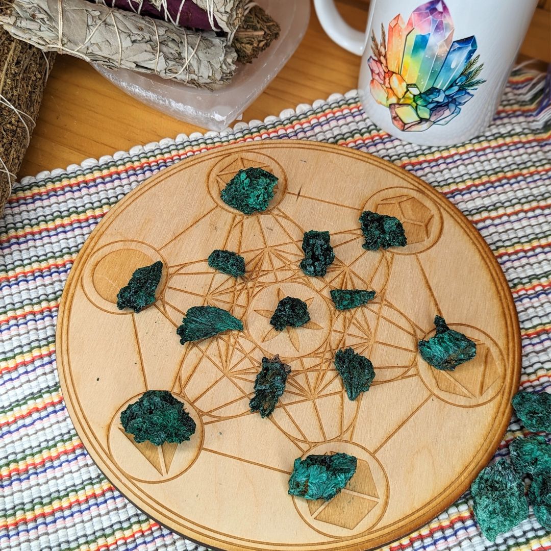 Shimmering Fibrous Green Malachite Fan Cluster Specimens ~ Set of 7 ~ Perfect for Crystal Grids!