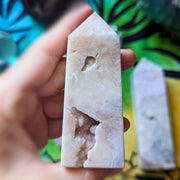 Soft Pastel Pink Amethyst Tower with Quartz inclusions and Druzy Cave