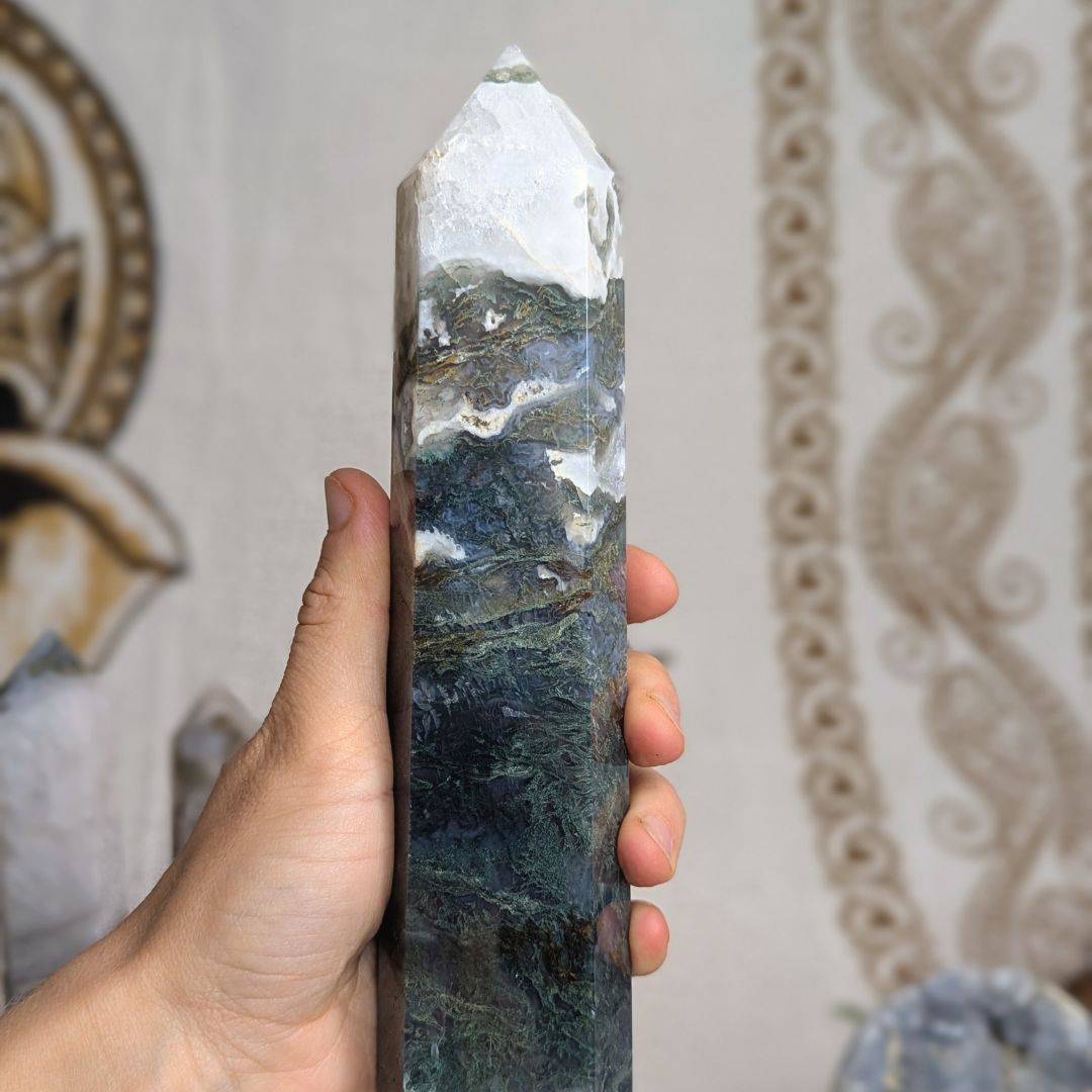 Natural Moss Agate with Quartz Caves ~ Gorgeous, calming frequency
