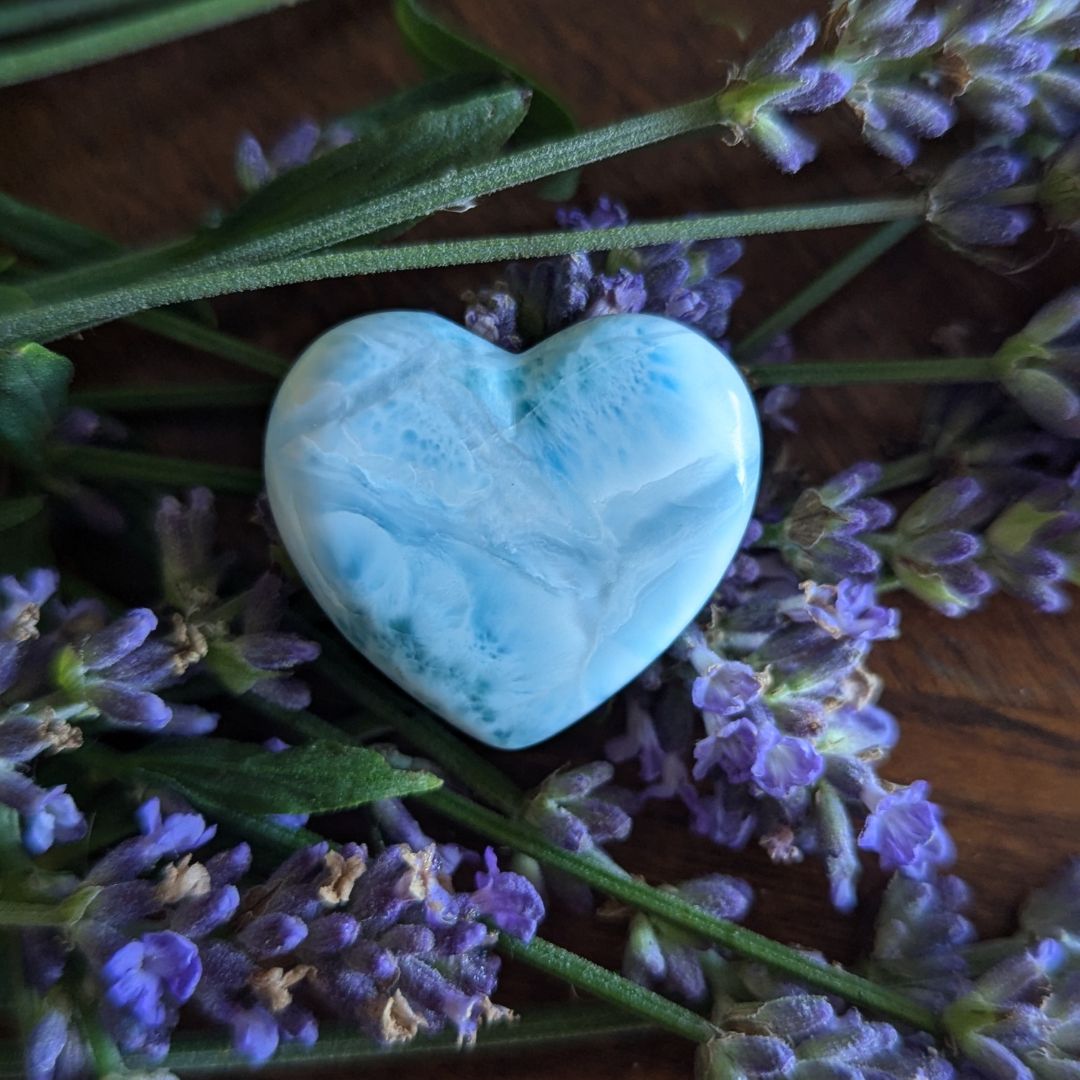 Hand Carved Genuine Grade A Larimar Heart Carving Mini from the Dominican Republic