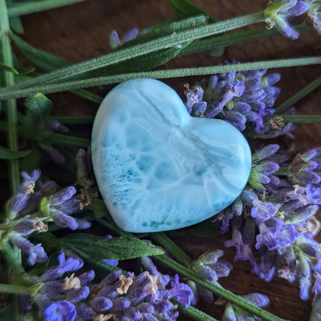 Hand Carved Genuine Grade A Larimar Heart Carving Mini from the Dominican Republic
