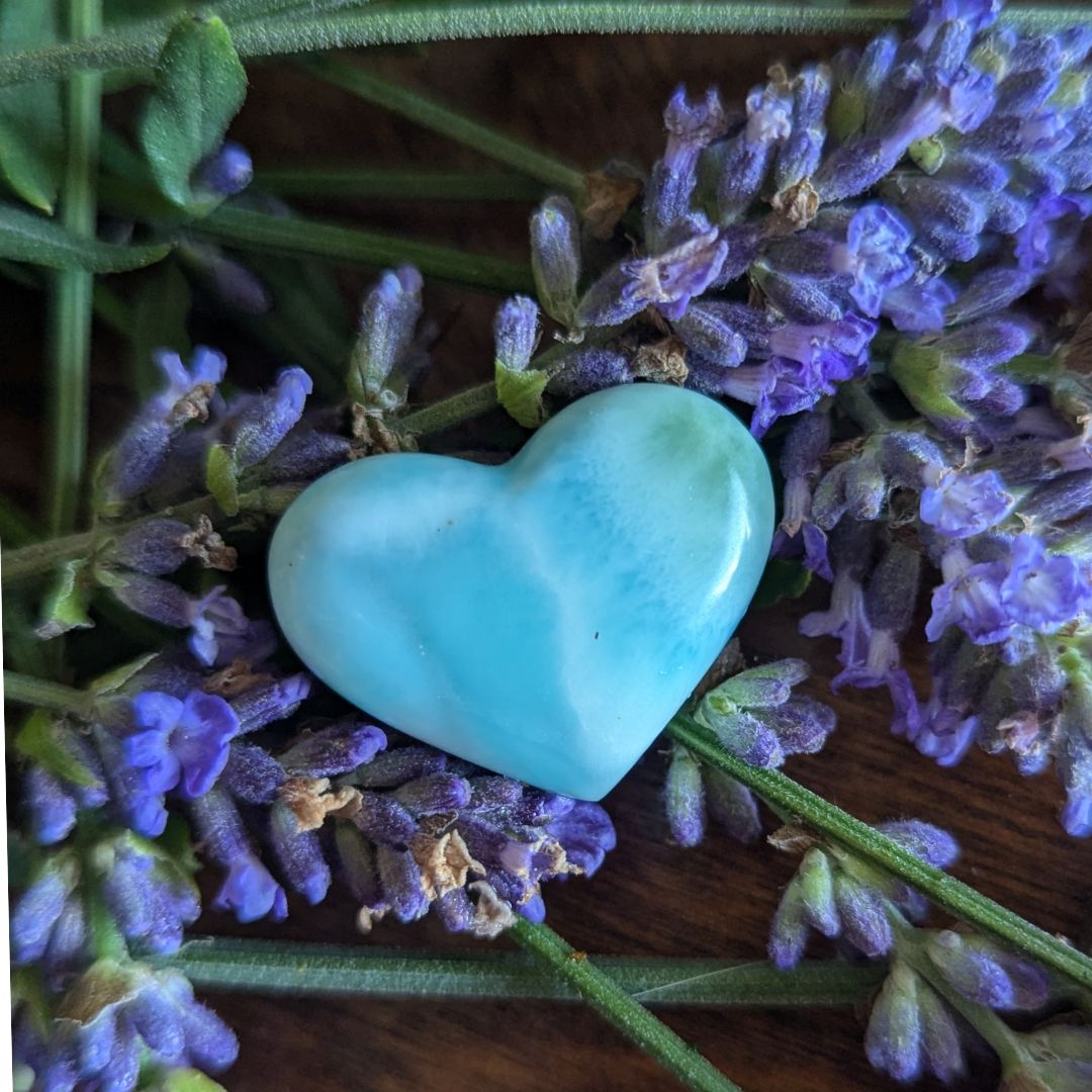 Tiny, Cute Carved Genuine Grade A Larimar Heart Carving from the Dominican Republic