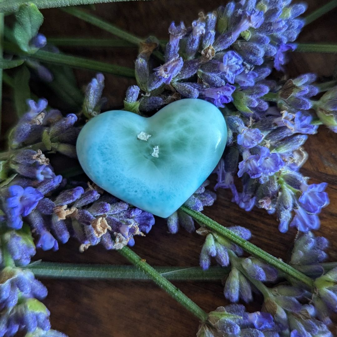 Tiny, Cute Carved Genuine Grade A Larimar Heart Carving from the Dominican Republic