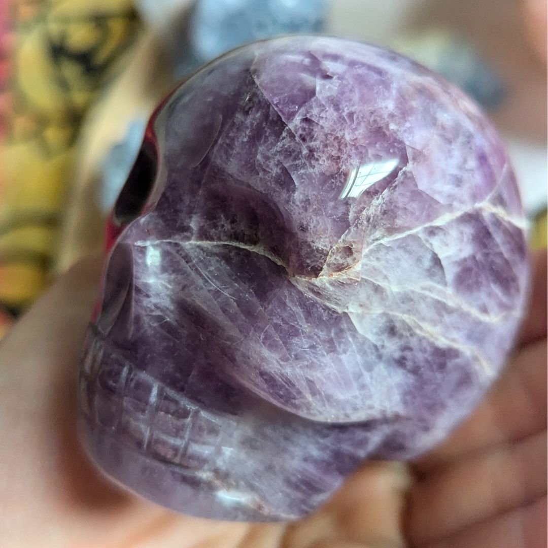 Purple Amethyst Skull Carving with Third Eye from Brazil
