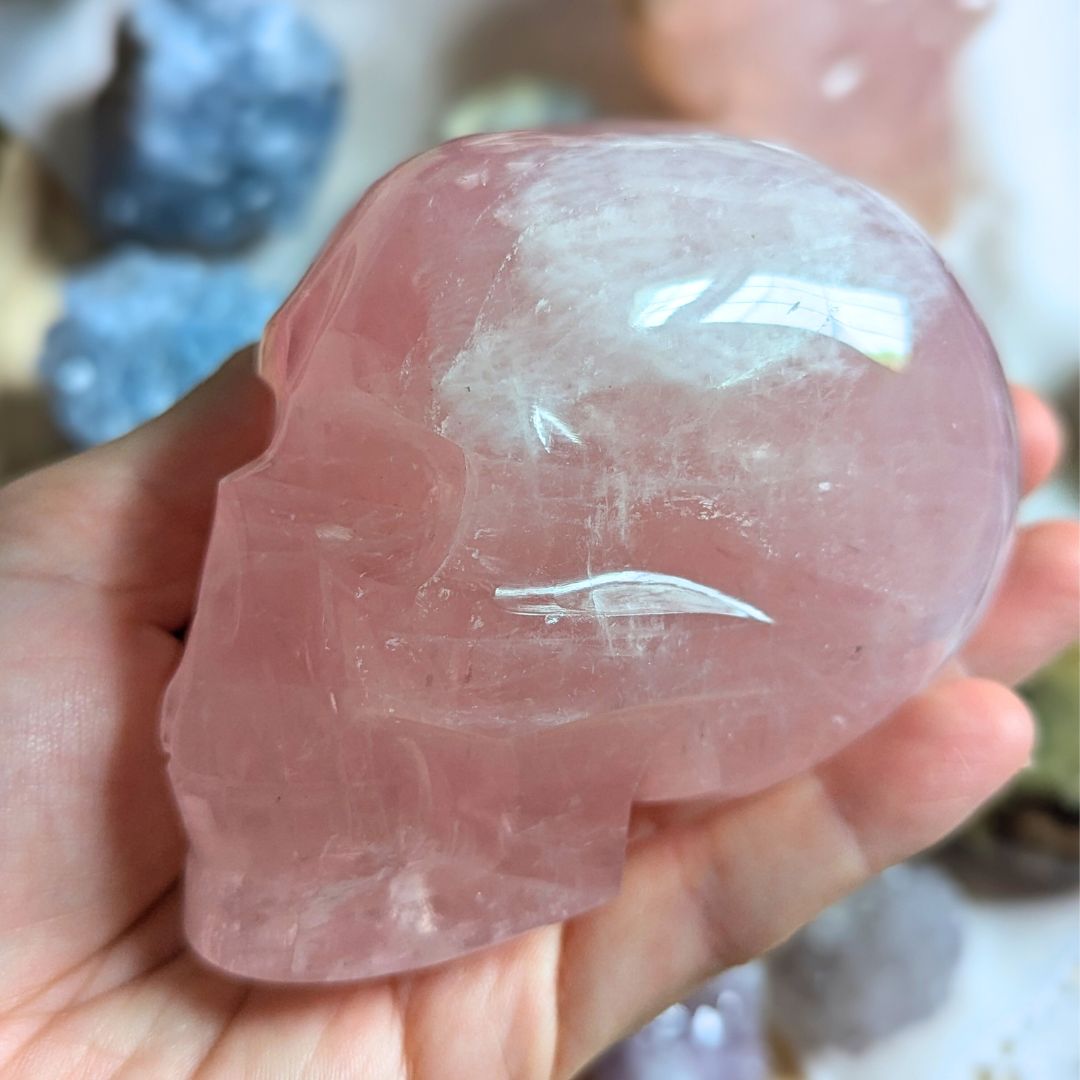 Rose Quartz Skull Carving from Brazil