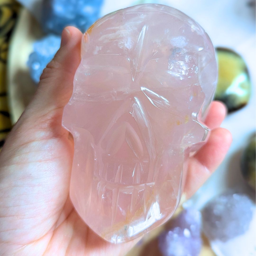 Rose Quartz Skull Carving from Brazil