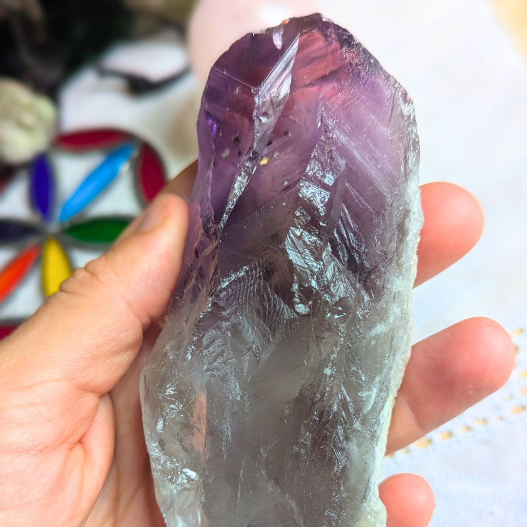 Purple Amethyst with Quartz Rough Point with Frosty Sugary Caking