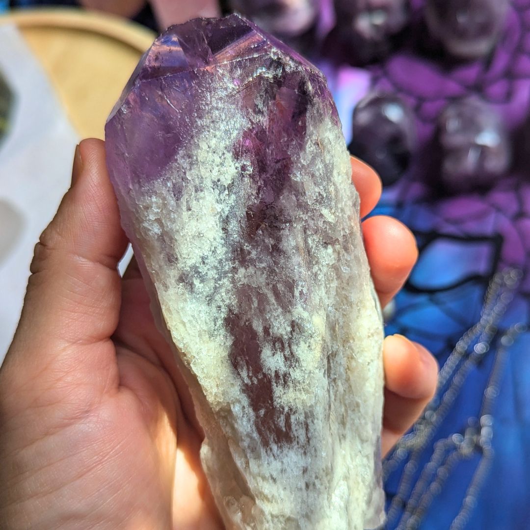 Purple Amethyst with Quartz Rough Point with Frosty Sugary Caking