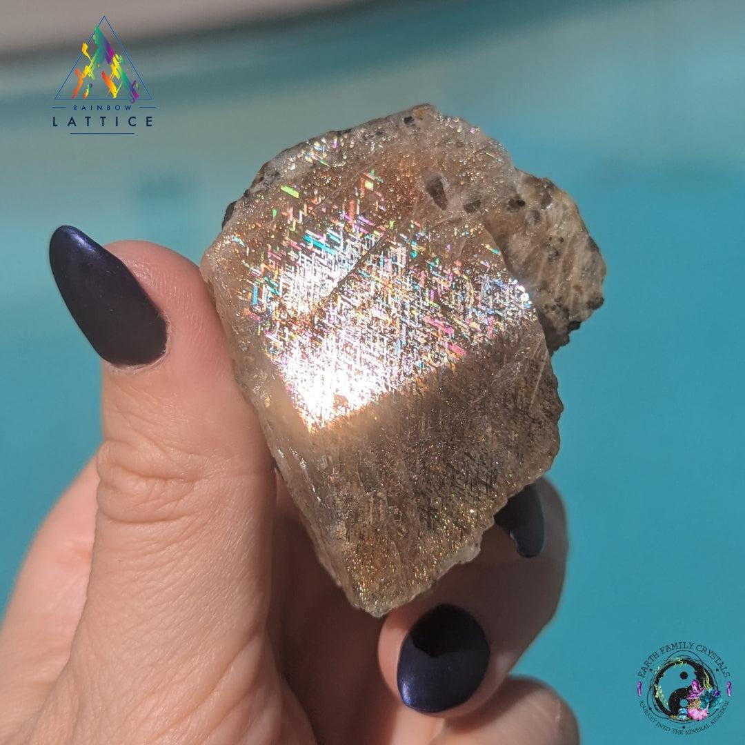 Rainbow Lattice Sunstone - Amazing Ultra Rare Collector's Specialty Size Gem Partially Polished