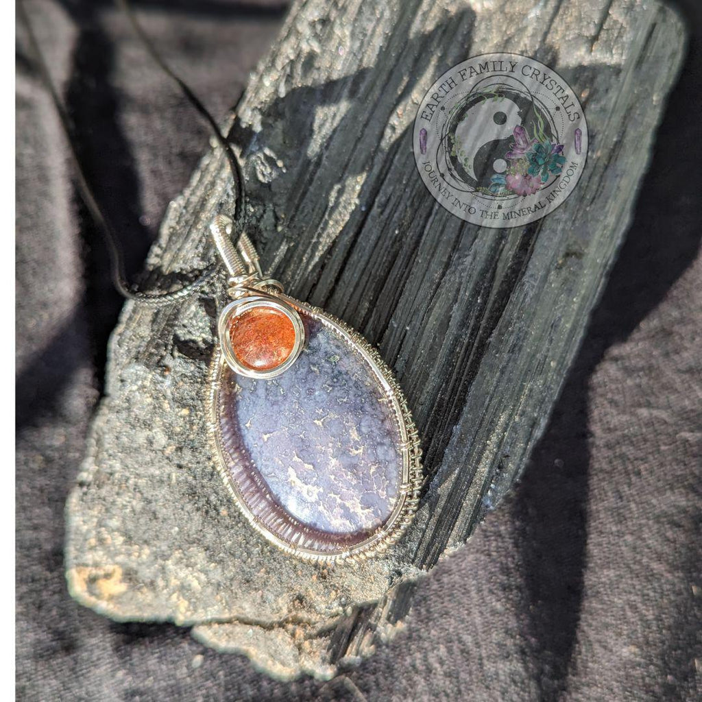 Grape Agate with Confetti Sunstone Accent ~ Wire Wrapped Handcrafted in the USA - Earth Family Crystals