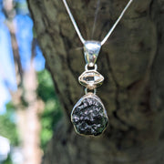 Genuine Moldavite Tektite and Herkimer Diamond Pendant and Necklace
