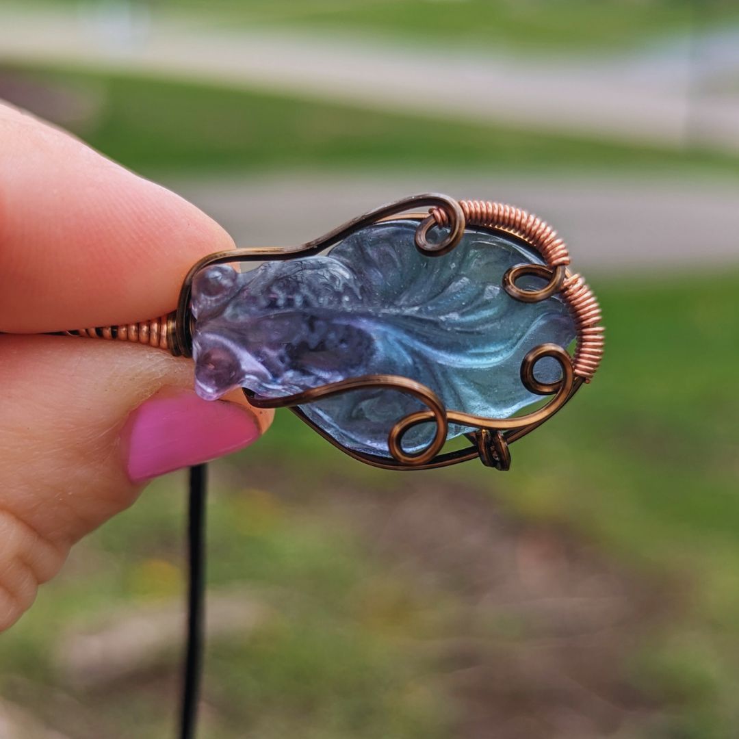Fluorite Koi Pendants ~ Symbol of Strength and Vitality~ Includes Necklace Cord ~ Wire Wrapped Antique Copper - Earth Family Crystals