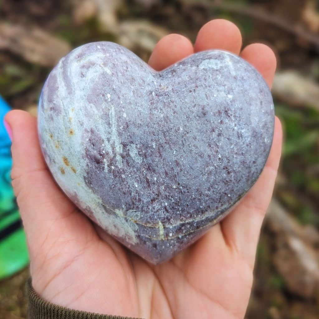 Lavender Purple Mica Lepidolite Sparkling Heart Carvings ~ Large ~ from North Dakota, USA - Earth Family Crystals