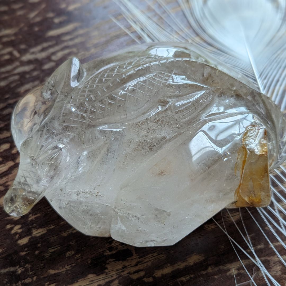 Incredible LARGE 1.1 KG Luxury Carving, Alligator on a Crystal Bed ~ One of a Kind, Brazilian Garden Quartz with Hematoid and Rutile Inclusions - Earth Family Crystals
