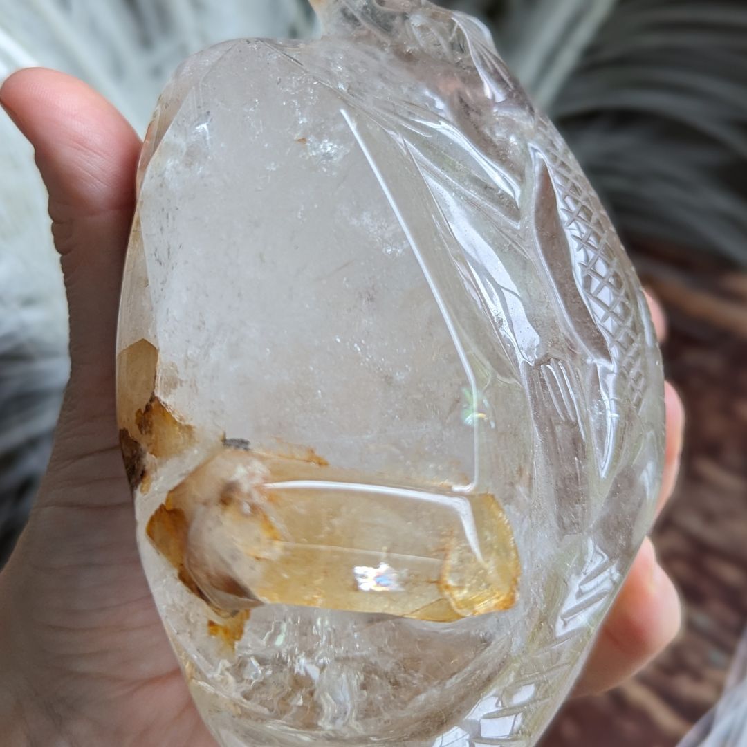 Incredible LARGE 1.1 KG Luxury Carving, Alligator on a Crystal Bed ~ One of a Kind, Brazilian Garden Quartz with Hematoid and Rutile Inclusions - Earth Family Crystals