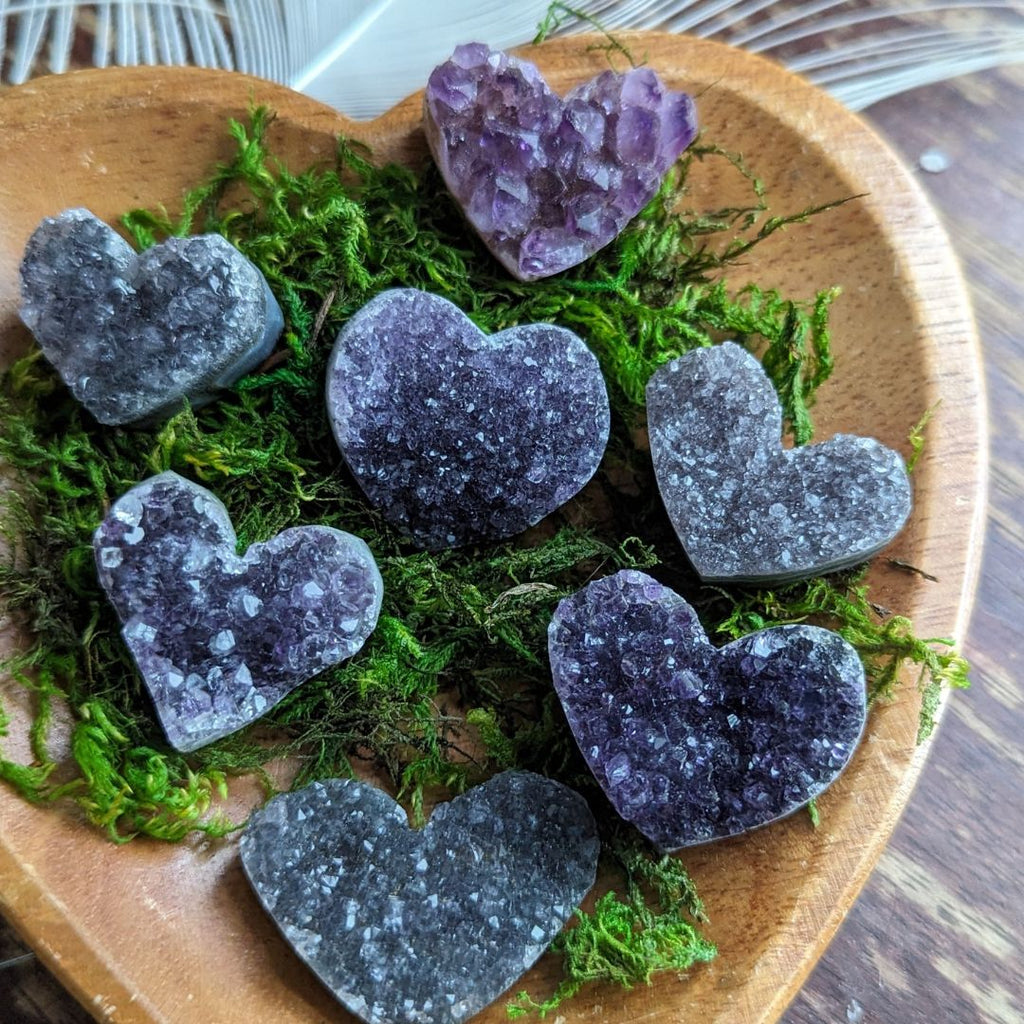 One Amethyst Geode Heart Mini ~ Sparkling, Deep Purple Amethyst Druzy Hearts - Earth Family Crystals