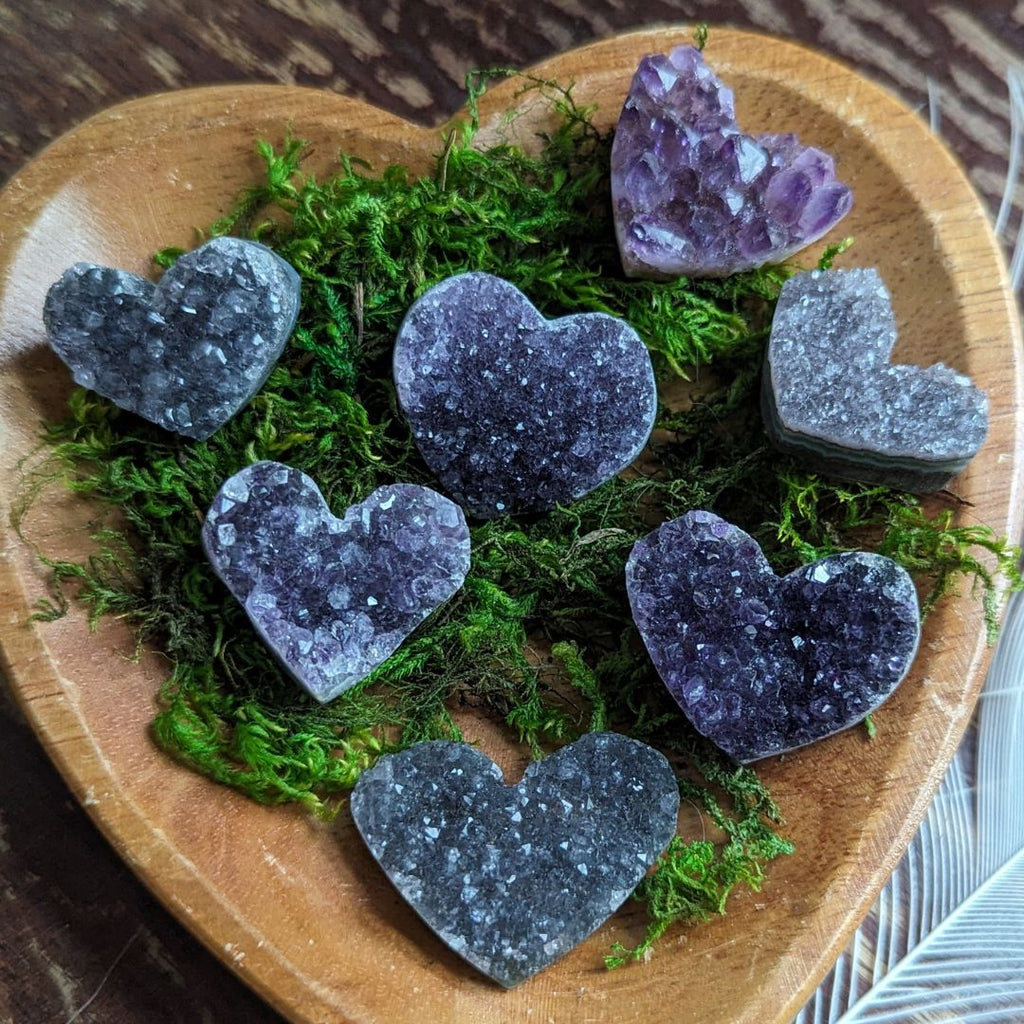 One Amethyst Geode Heart Mini ~ Sparkling, Deep Purple Amethyst Druzy Hearts - Earth Family Crystals