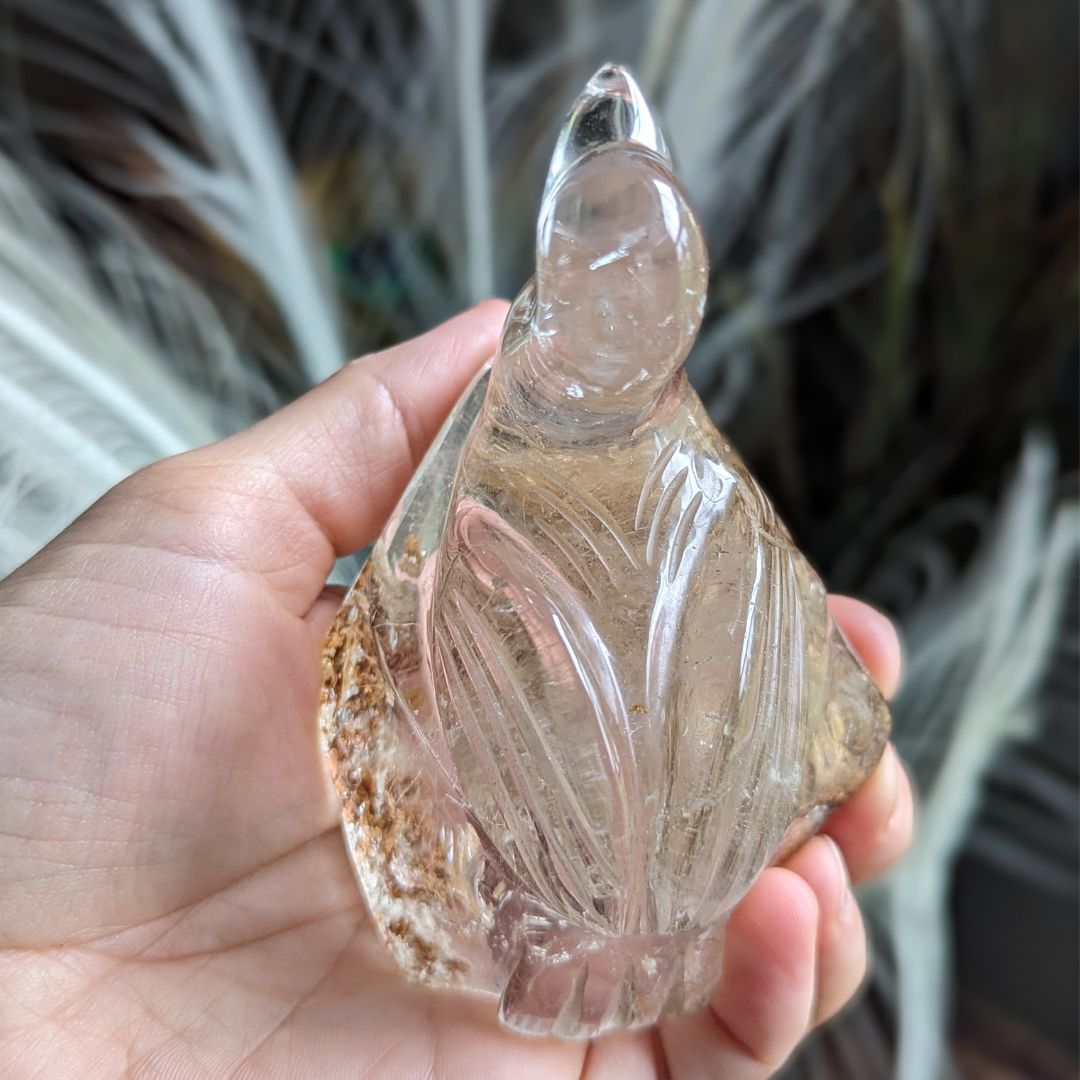 One of a Kind Golden Rutile and Garden Quartz Swan Carving from Brazil~ Tranquil, Serene and Peaceful Energies - Earth Family Crystals