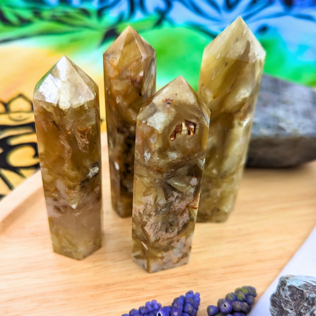 Sparkling Green Mica Crystal Towers ~ Earthy Grounding Energies ~ Heart Chakra Connetions - Earth Family Crystals