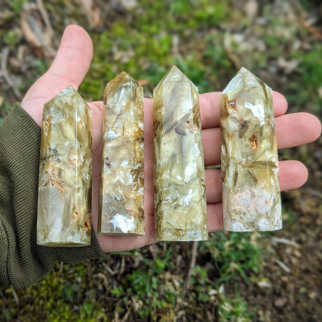 Sparkling Green Mica Crystal Towers ~ Earthy Grounding Energies ~ Heart Chakra Connetions - Earth Family Crystals