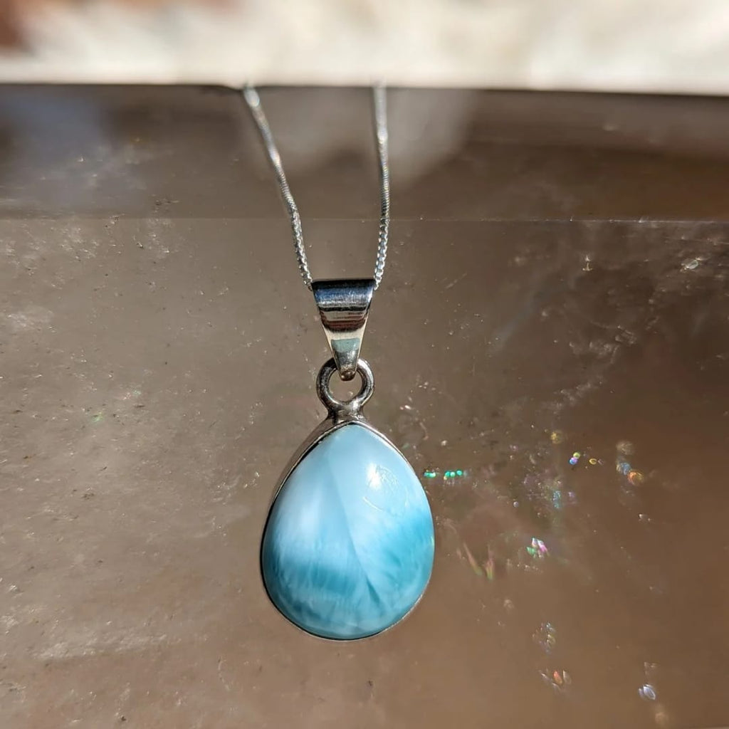 Sterling Silver Larimar Pendant on Silver Chain ~ Ocean Serenity and Throat Chakra Clearing ~ Bridge to Lemuria - Earth Family Crystals