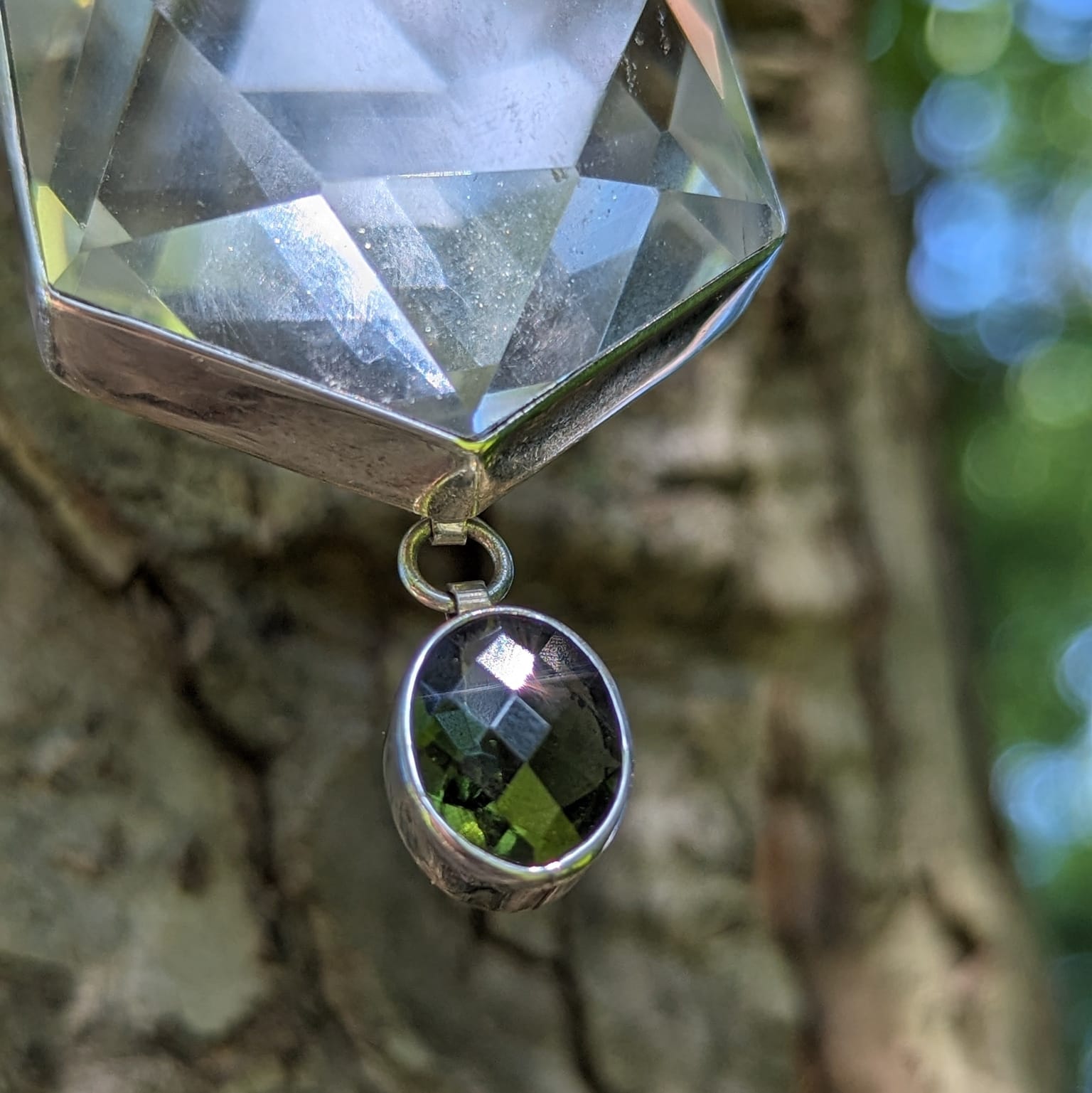 Gorgeous Faceted Moldavite ~ Galactic Energy Tektite with Star Quartz Designer Cut Goddess Pendant ~ Major Crown Chakra and Heart Chakra Opening~ Amplify Your Spiritual Evolution - Earth Family Crystals