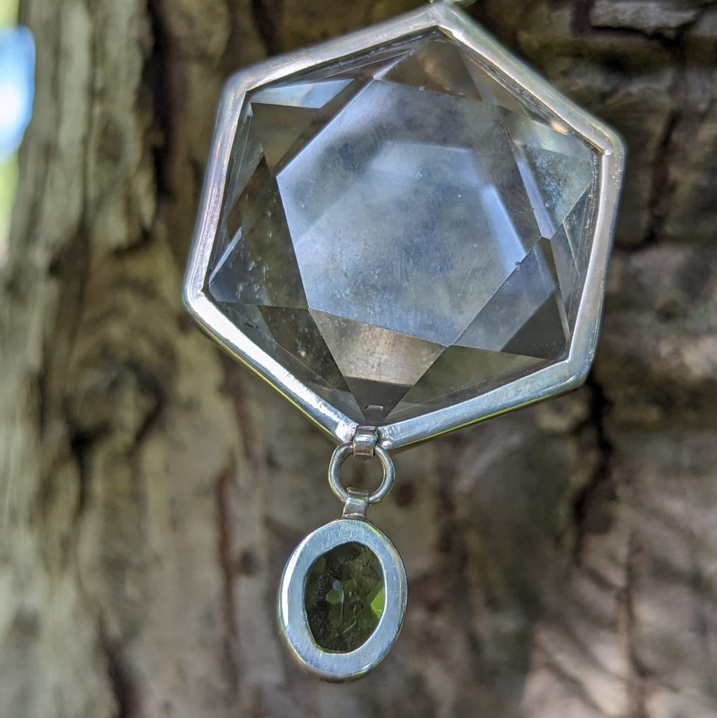 Gorgeous Faceted Moldavite ~ Galactic Energy Tektite with Star Quartz Designer Cut Goddess Pendant ~ Major Crown Chakra and Heart Chakra Opening~ Amplify Your Spiritual Evolution - Earth Family Crystals
