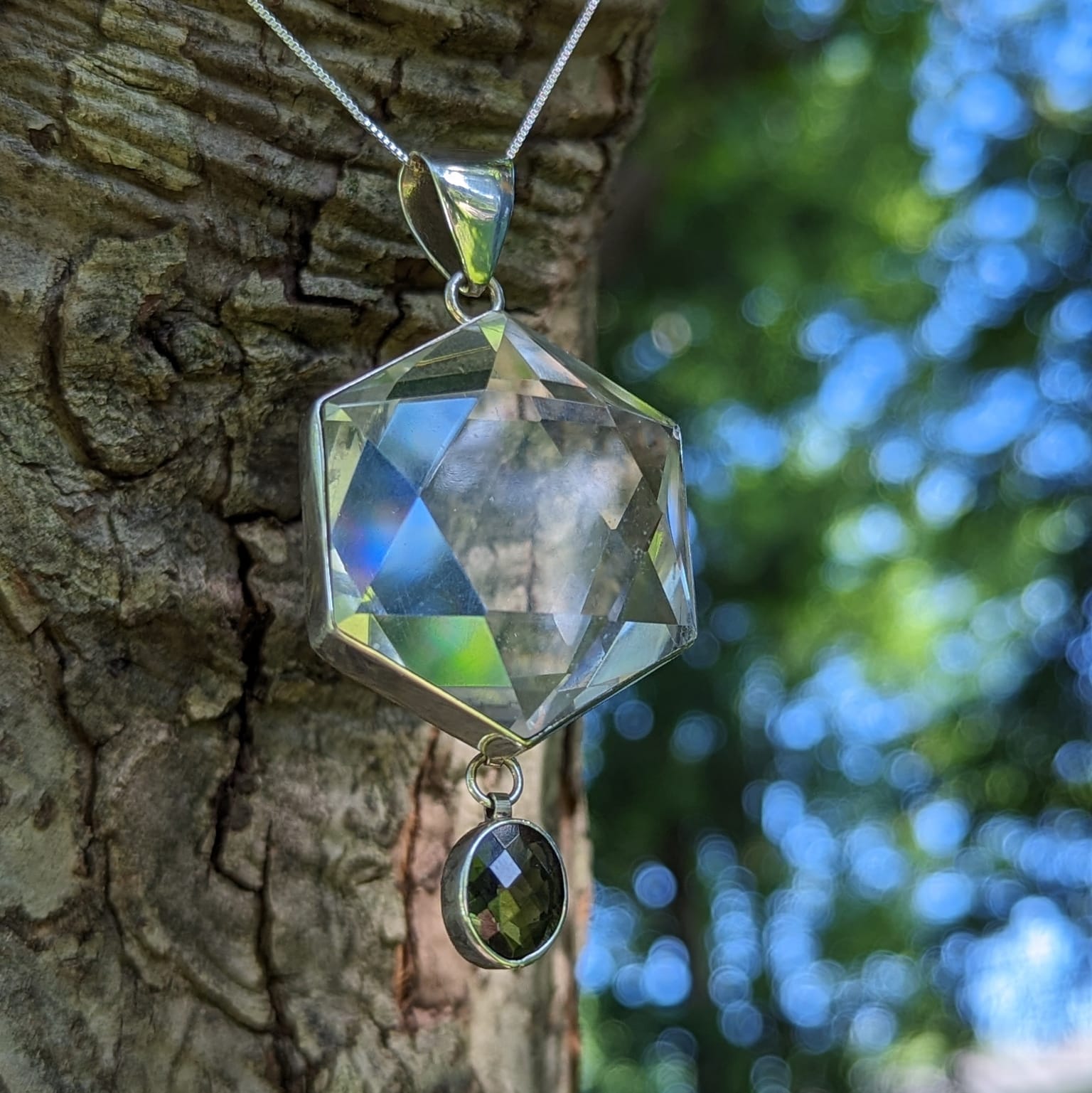 Gorgeous Faceted Moldavite ~ Galactic Energy Tektite with Star Quartz Designer Cut Goddess Pendant ~ Major Crown Chakra and Heart Chakra Opening~ Amplify Your Spiritual Evolution - Earth Family Crystals