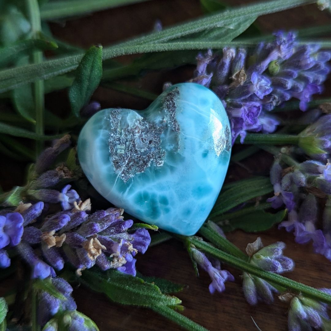 Hand Carved Genuine Grade B Larimar Heart Carving from the Dominican Republic