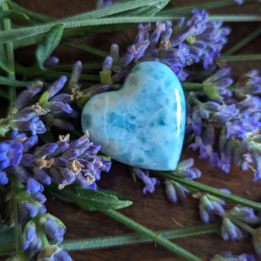 Hand Carved Genuine Grade B Larimar Heart Carving from the Dominican Republic