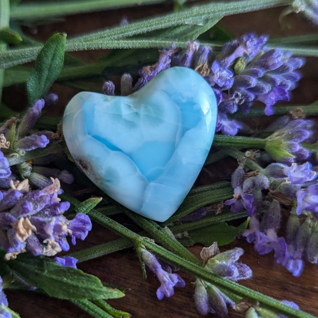 Hand Carved Genuine Grade B Larimar Heart Carving from the Dominican Republic