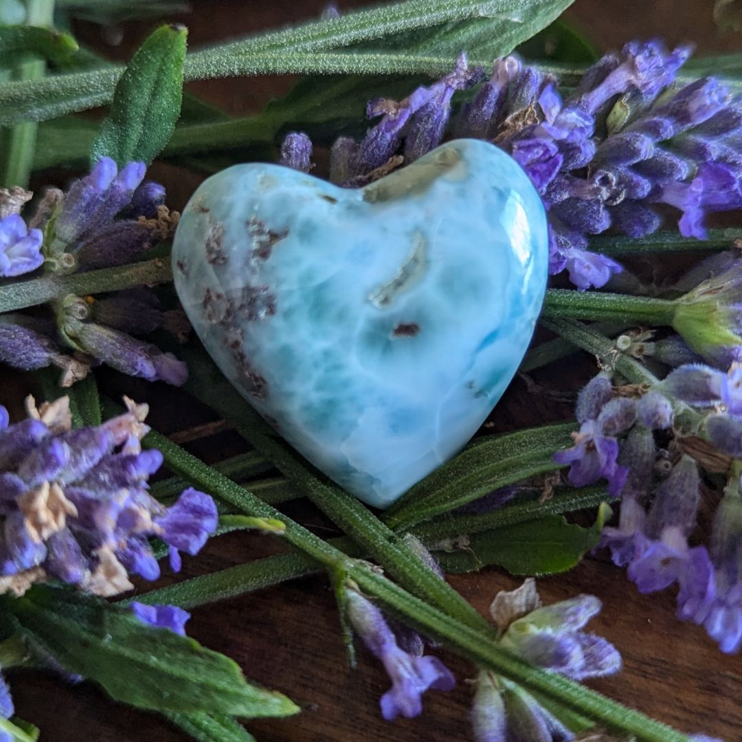 Hand Carved Genuine Grade B Larimar Heart Carving from the Dominican Republic