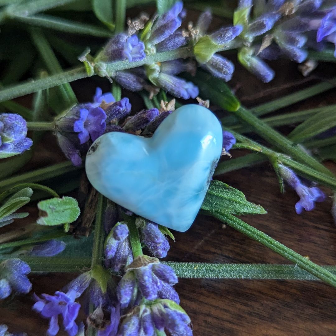 Hand Carved Mini Genuine Grade B Larimar Heart Carving from the Dominican Republic