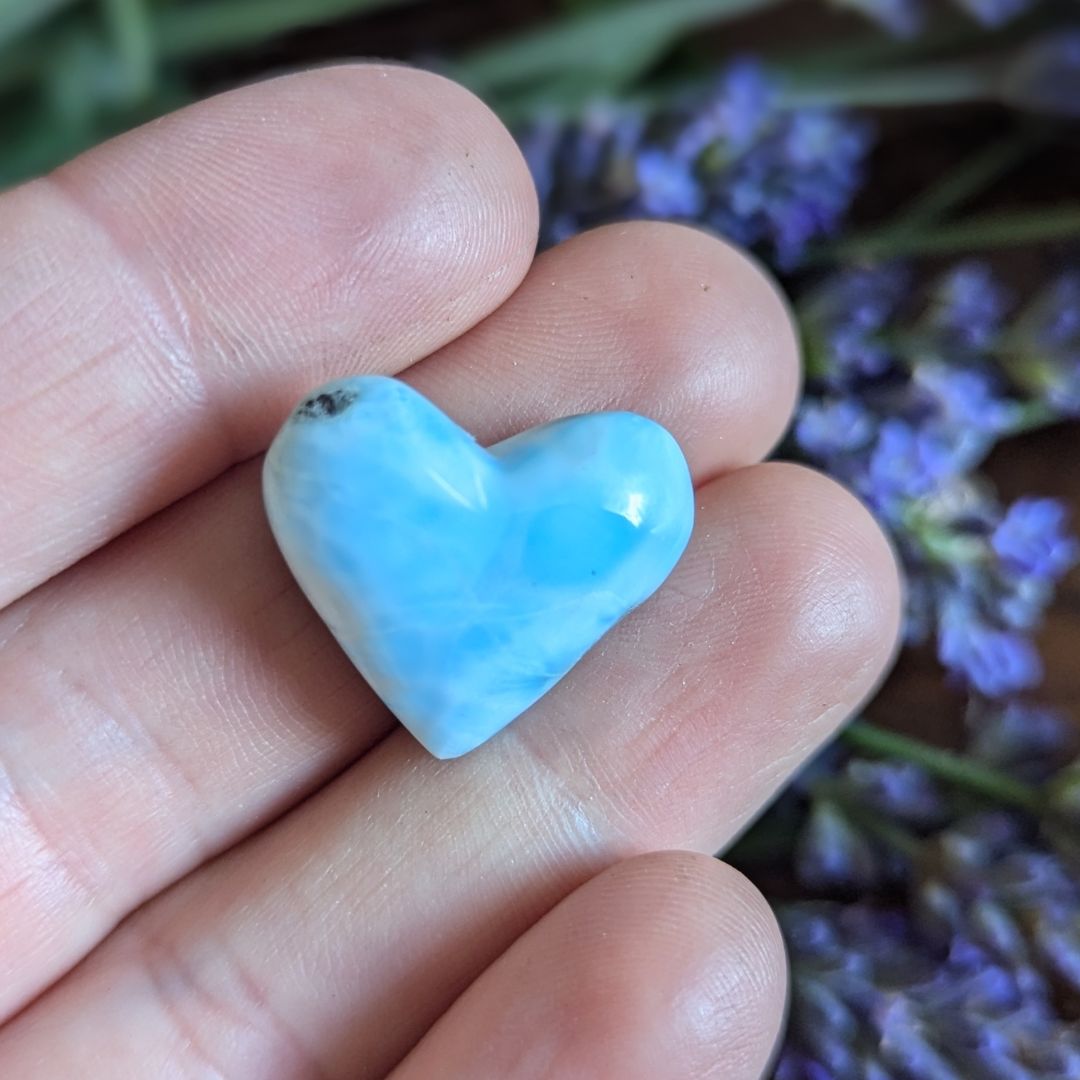 Hand Carved Mini Genuine Grade B Larimar Heart Carving from the Dominican Republic