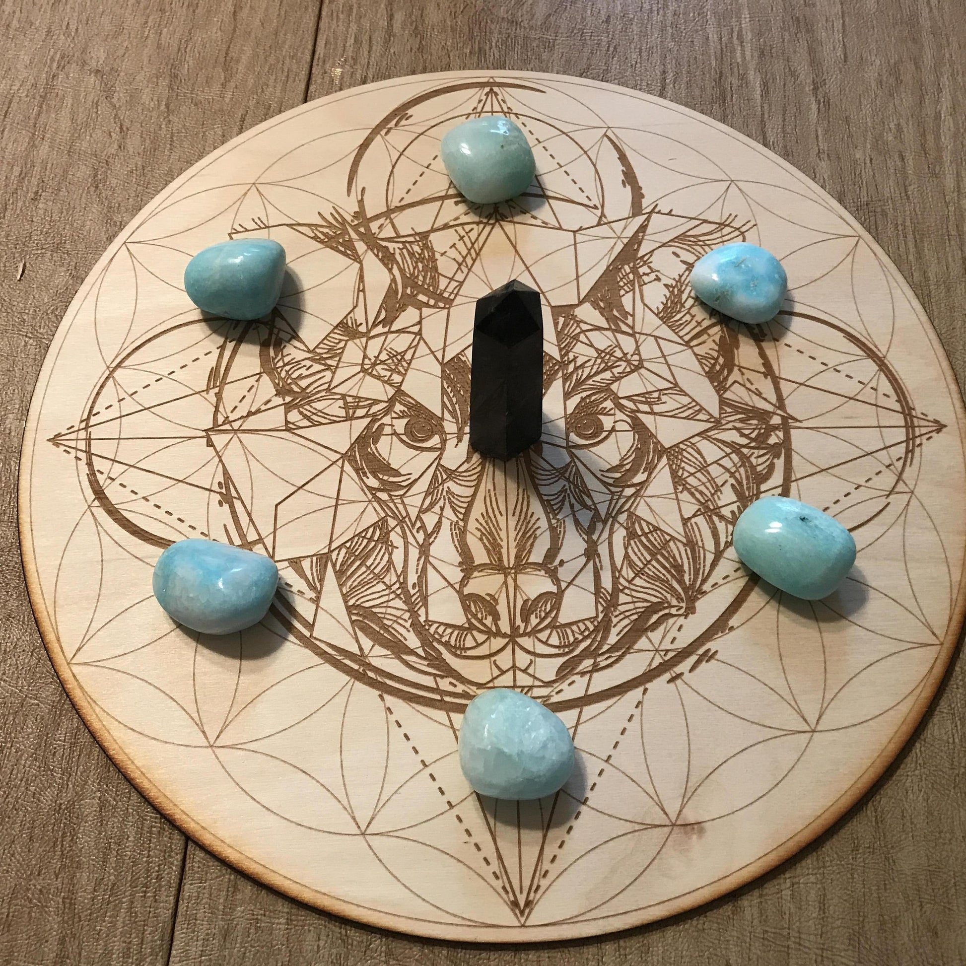 Wolf Flower of Life Crystal Grid - Earth Family Crystals