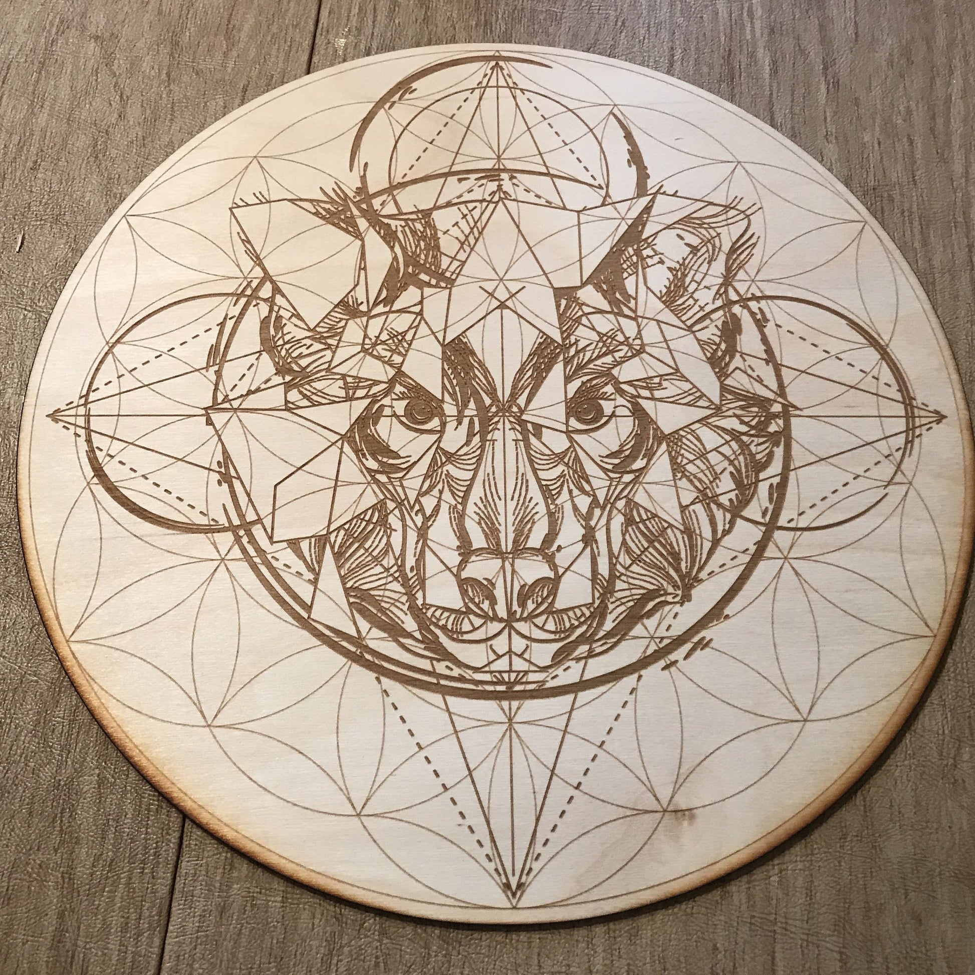 Wolf Flower of Life Crystal Grid - Earth Family Crystals