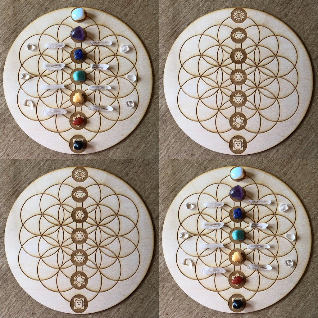 Flower of Life Chakras Crystal Grid - Earth Family Crystals