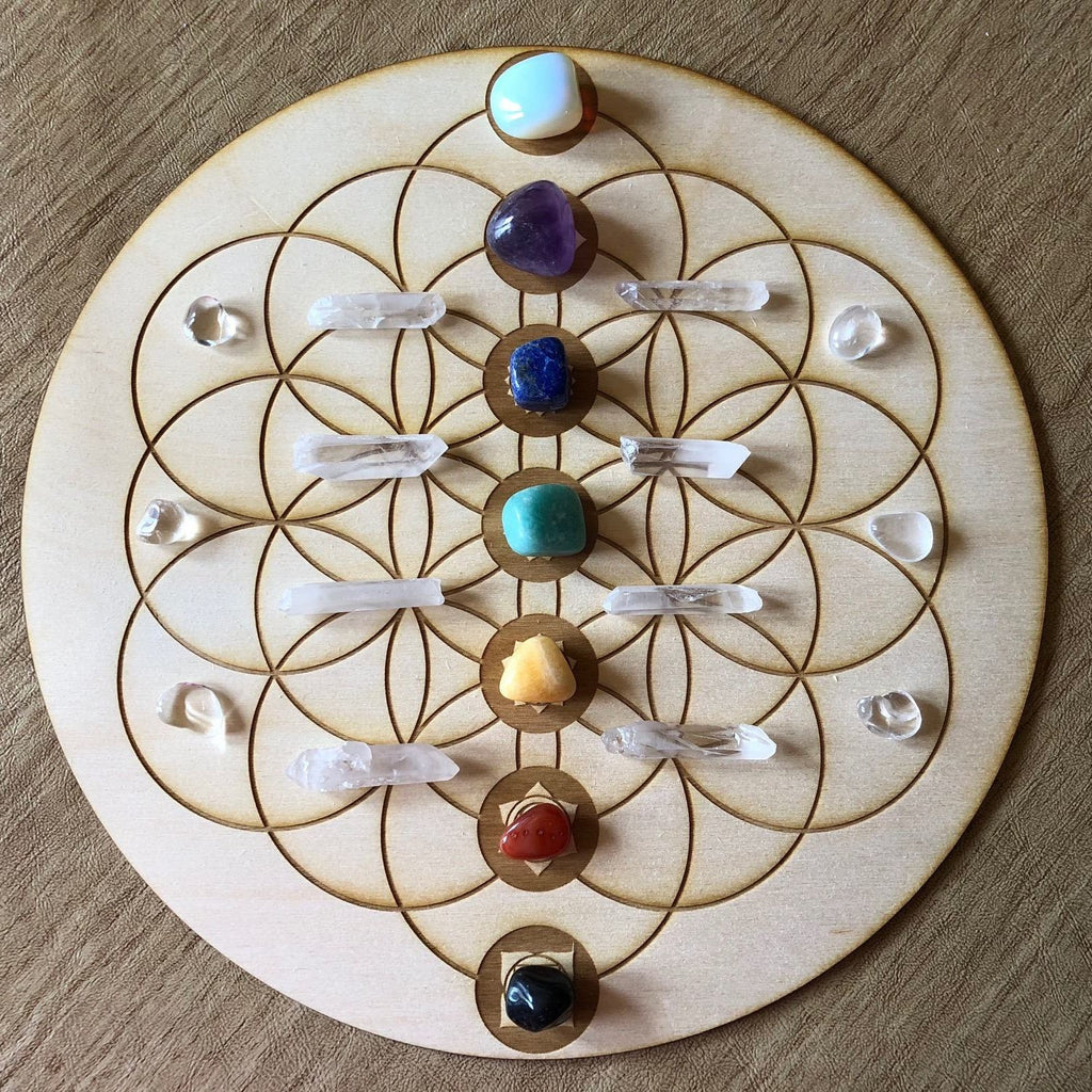 Flower of Life Chakras Crystal Grid - Earth Family Crystals