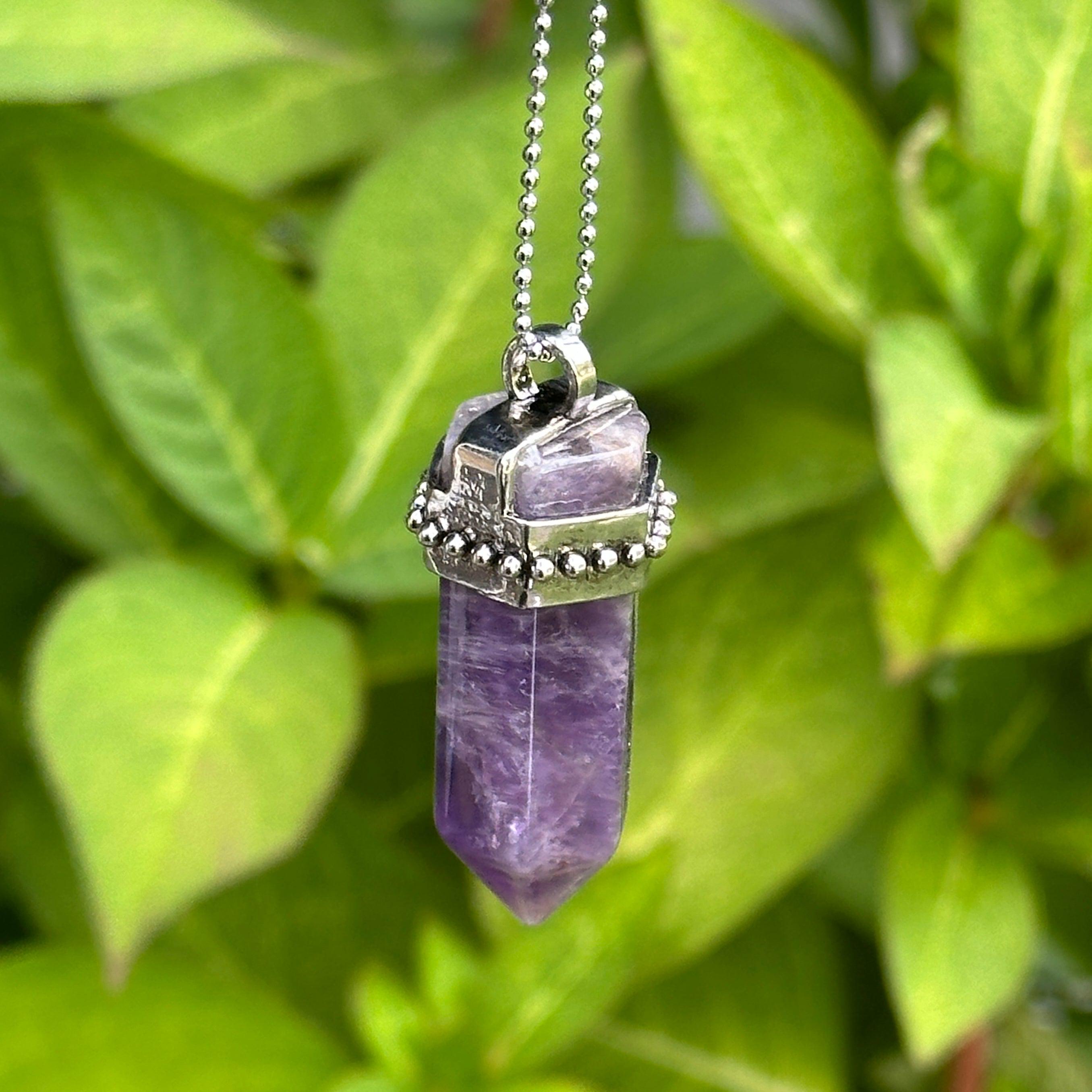 Natural Amethyst Goddess Gemstone Pendant with Silver Chain