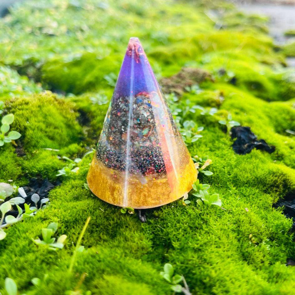 Orgonite Cone ~hand crafted and loaded with metals and crystals~ Great for EMF protection and Gifting - Earth Family Crystals