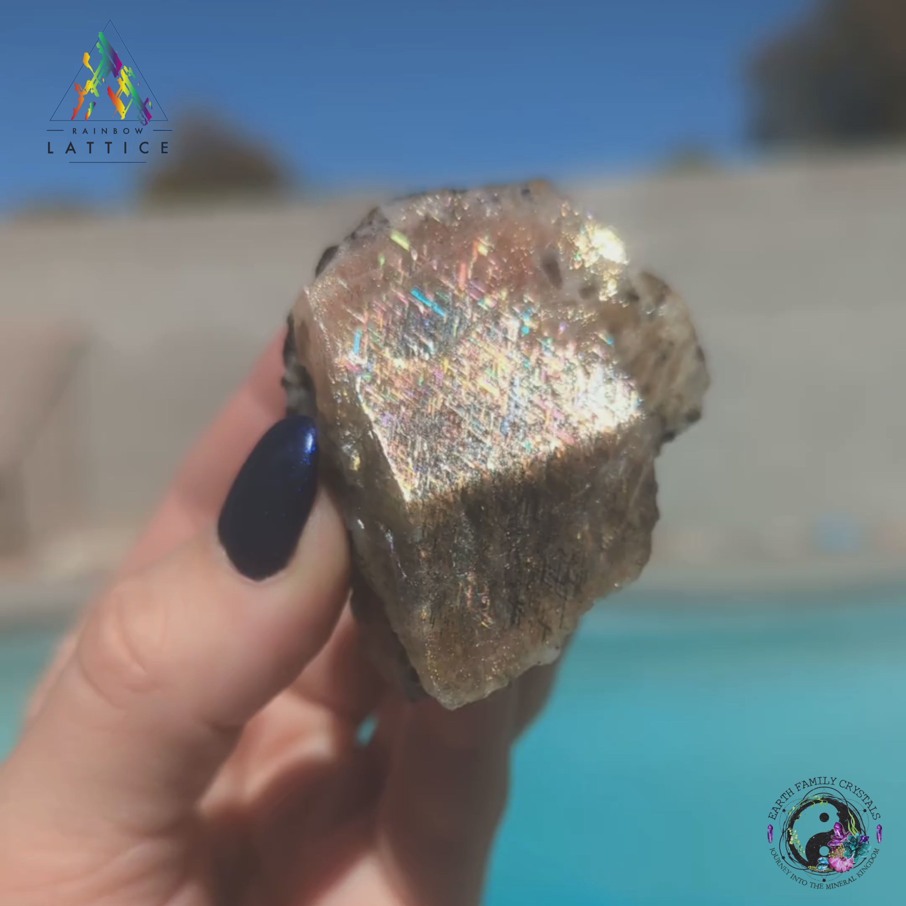 Load video: Rainbow Lattice Sunstone - Amazing Ultra Rare Collector&#39;s Specialty Size Gem Partially Polished