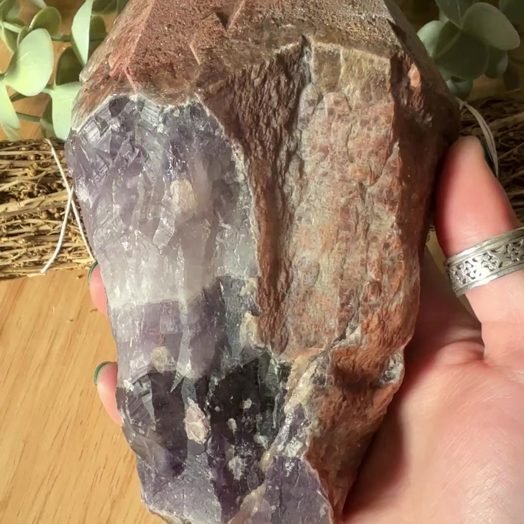 Load video: Gorgeous Raw Auralite 23 Natural Point with Hematite Crusting and Record Keepers