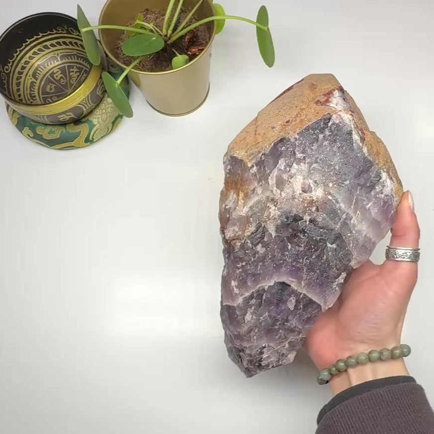 Load video: 2.5kg Auralite-23 Elestial Red Hematite Capped Power Point ~ Locality: Ontario, Canada